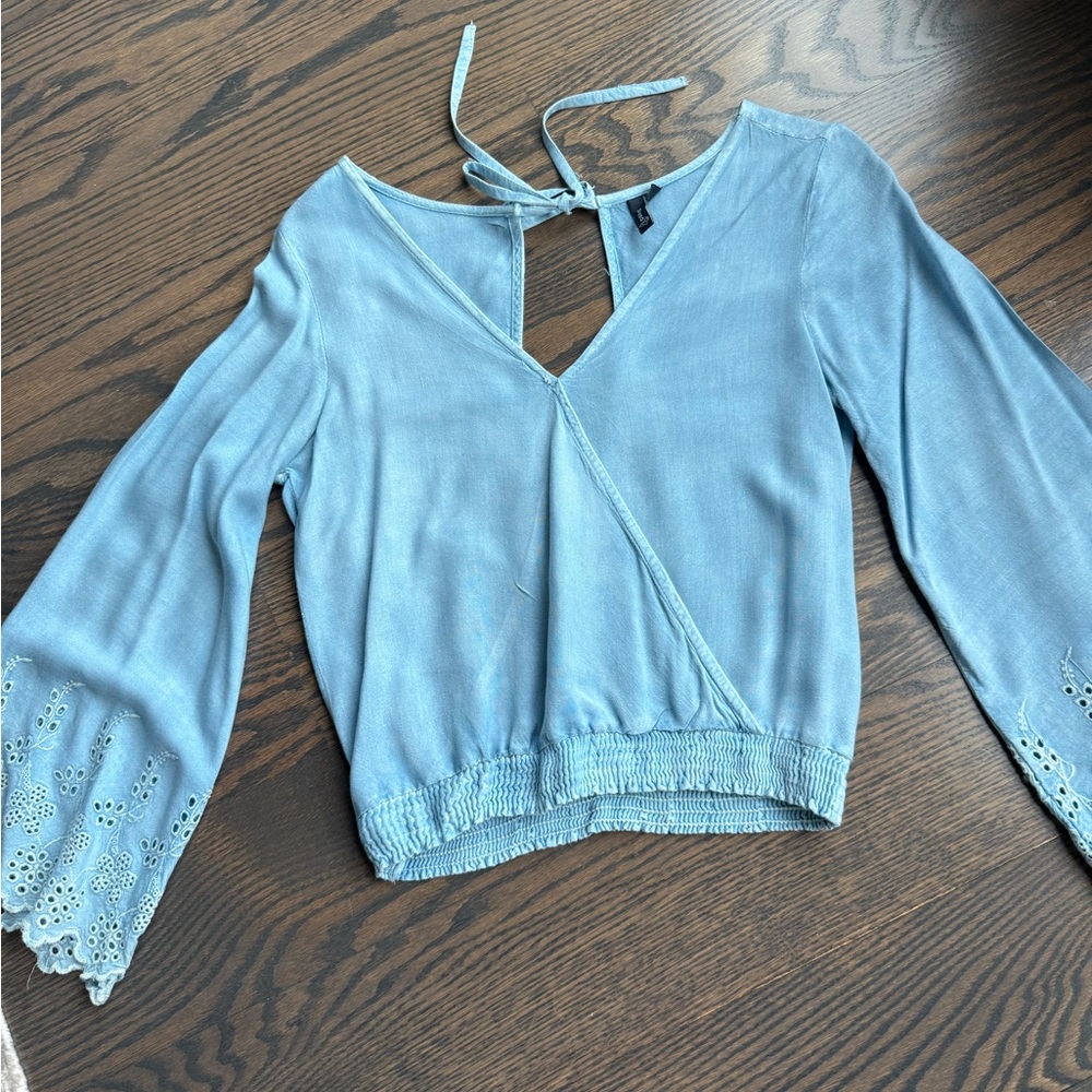 Chambray surplus top with eyelet detail S